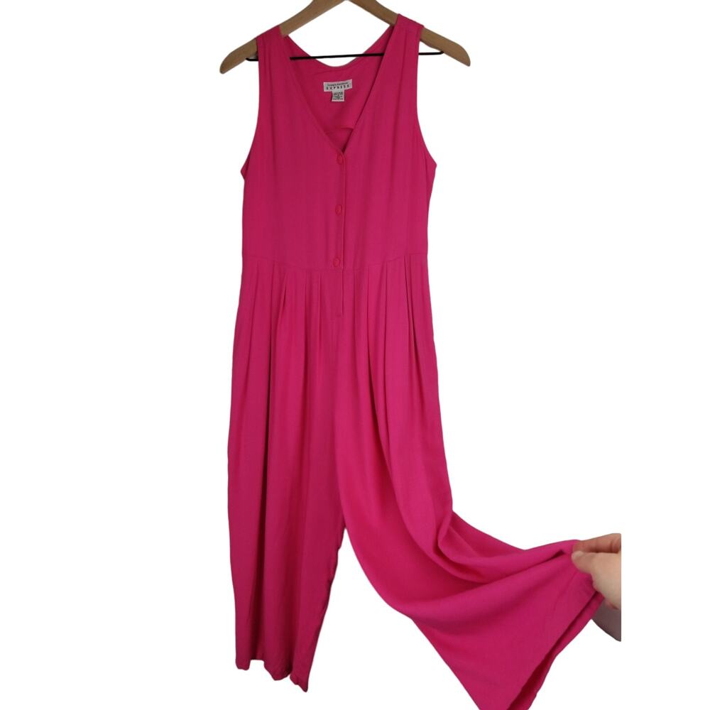 VTG Express Pink Sleeveless Button Vest Pleated Wide Leg Jumpsuit 90's Academia